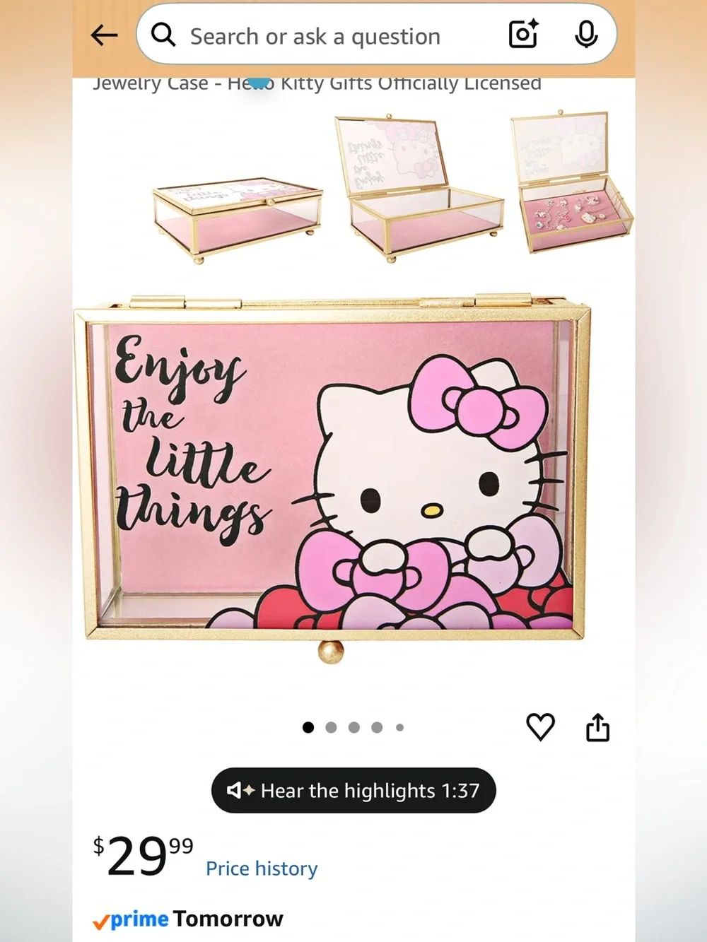 Hello Kitty Jewelry Box - Enjoy the Little Things Glass